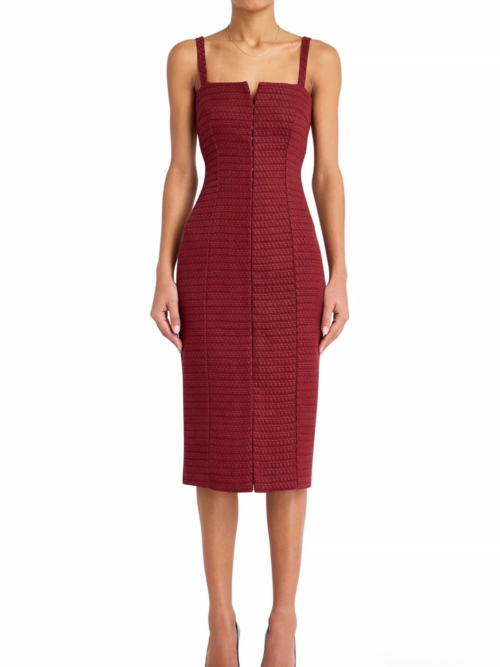 Amanda Uprichard Burgundy Textured Midi Dress - Square Neck